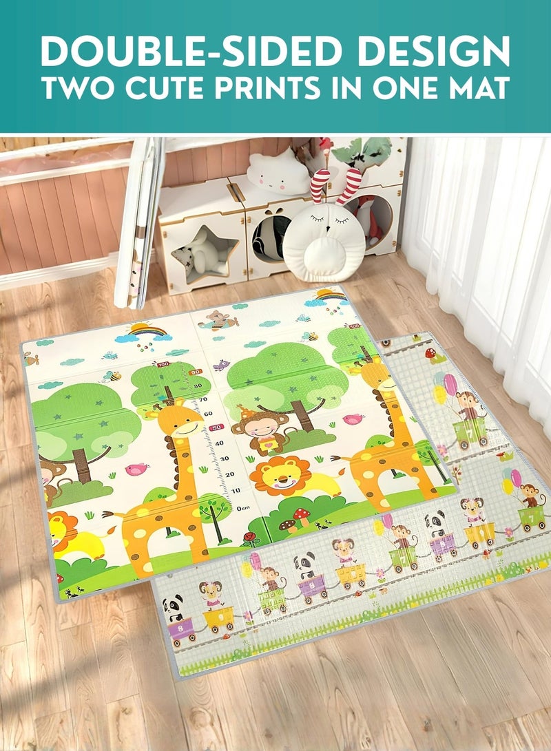 جوني سجادة لعب للأطفال والرضع – سجادة أرضية كبيرة قابلة للطي للزحف، مقاومة للماء وغير قابلة للانزلاق، ناعمة وغير سامة، مبطنة كسجاد لعب للأطفال للاستخدام الداخلي ووقت الاستلقاء على البطن - Image 5